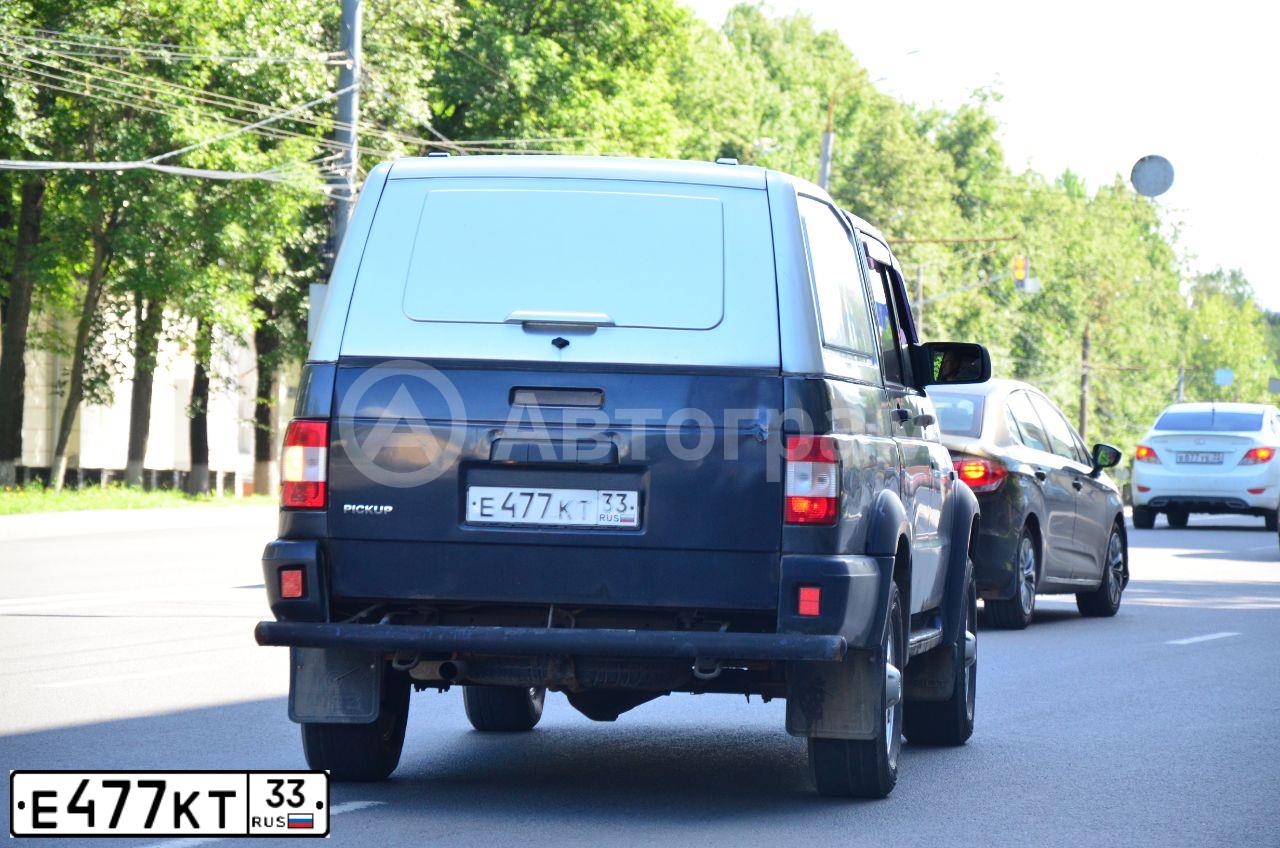Фото автомобиля UAZ 2363 PICKUP, 2009 — госномер Е477КТ33. Цвет: ПОСЕЙДОН МЕТАЛЛИК