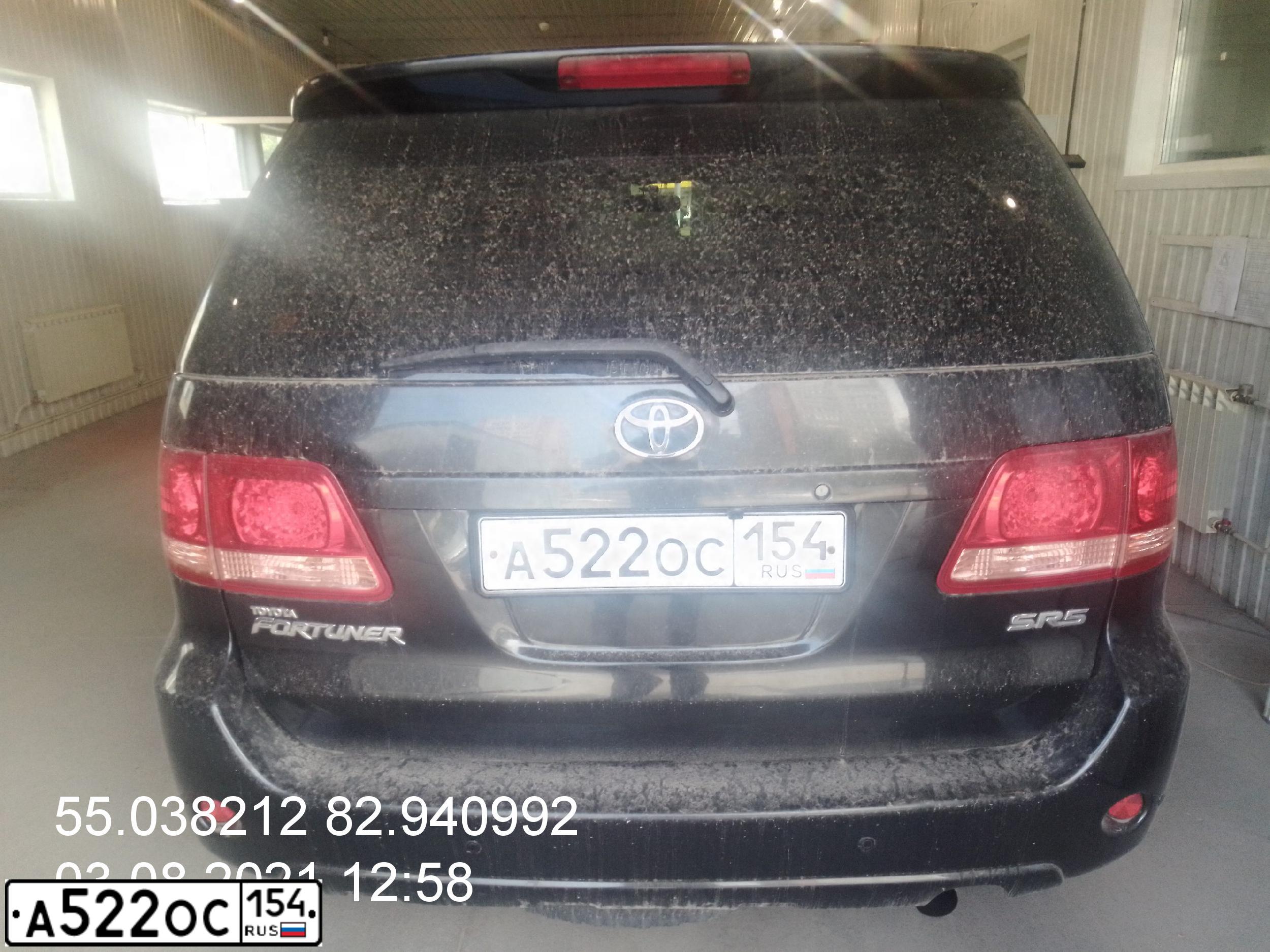 Фото автомобиля TOYOTA FORTUNER, 2006 — госномер А522ОС154. Цвет: ЧЕРНЫЙ