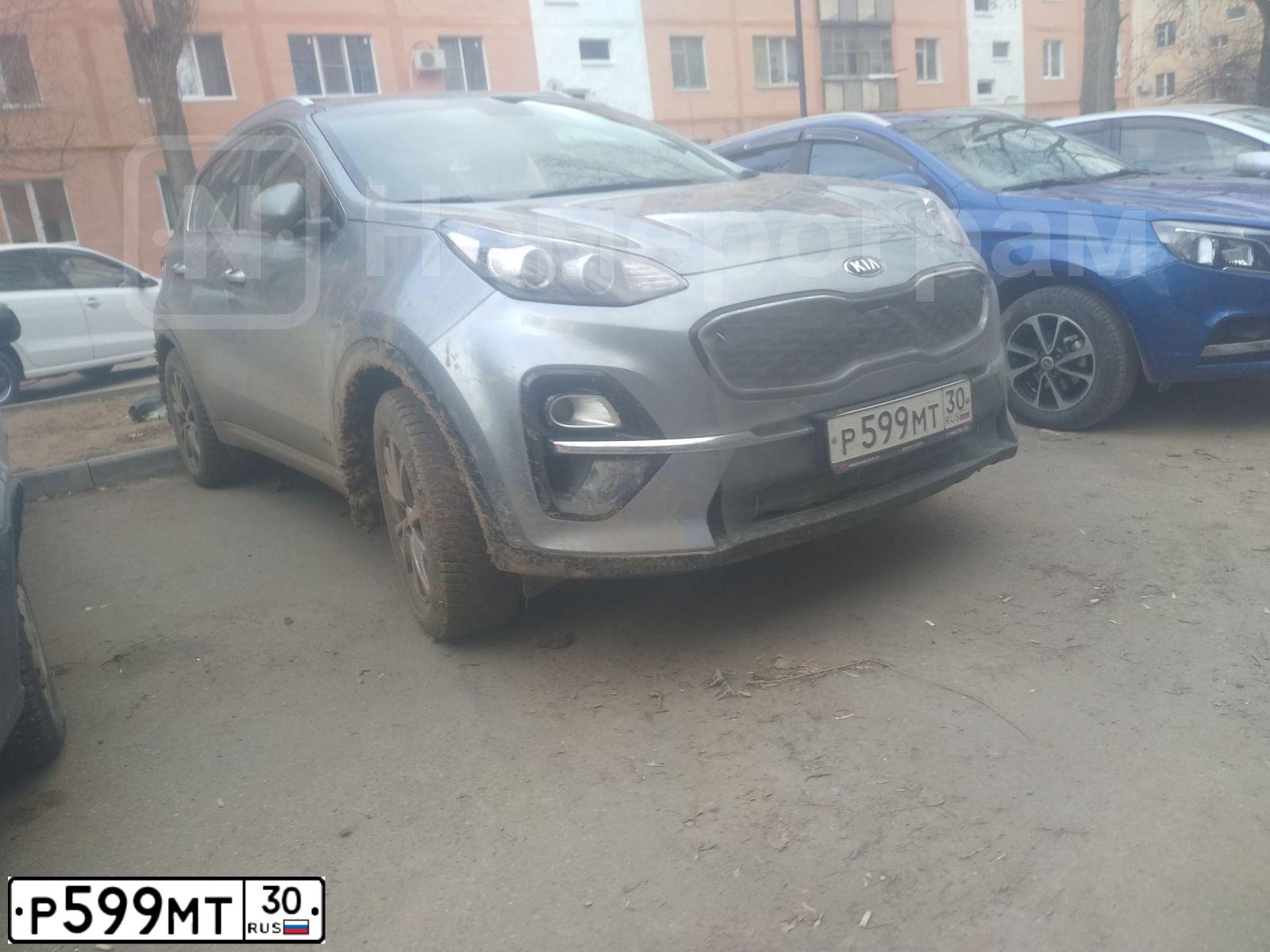 Фото автомобиля KIA SPORTAGE, 2019 — госномер Р599МТ30. Цвет: СЕРЕБРИСТЫЙ