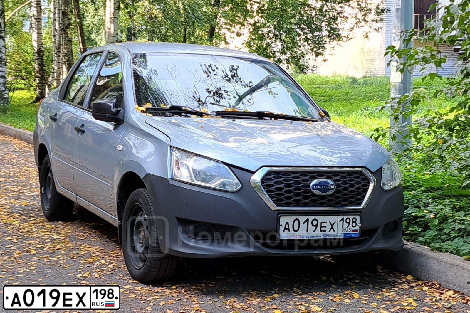 Фото автомобиля DATSUN ON-DO, 2018 — госномер А019ЕХ198. Цвет: СВЕТЛО-ГОЛУБОЙ