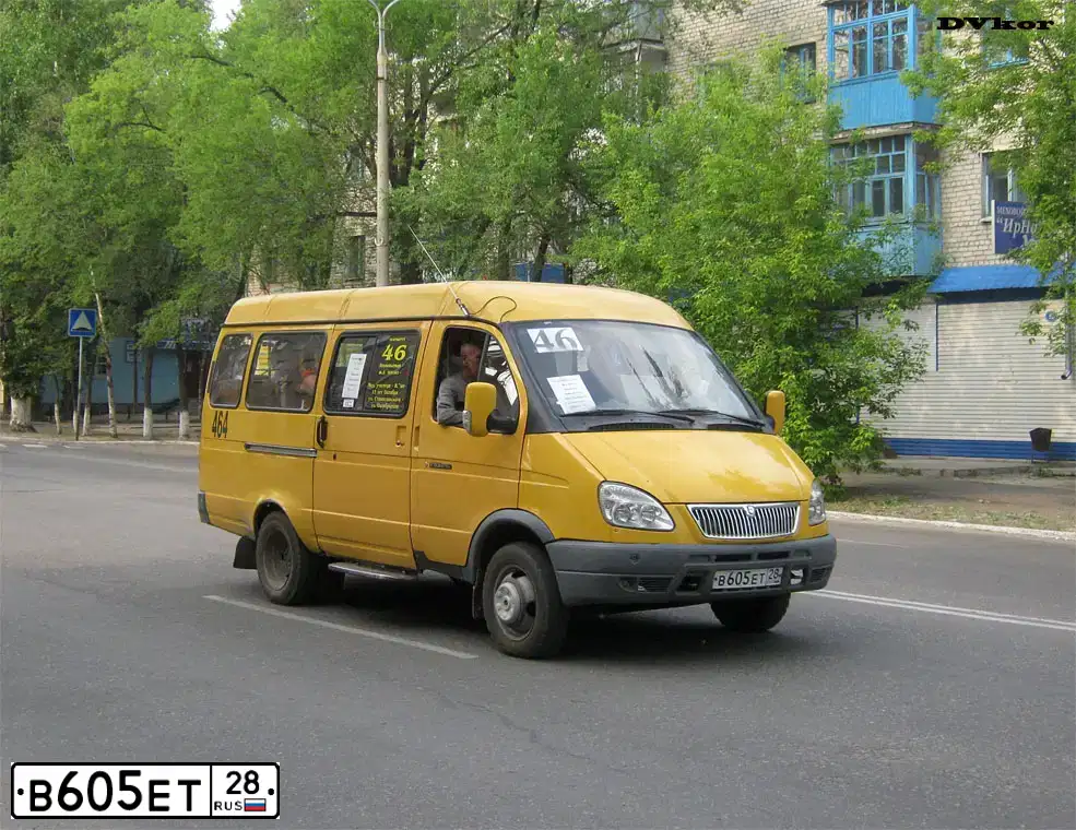 Фото автомобиля GAZ 3221 EL, 2007 — госномер В605ЕТ28. Цвет: ЖЕЛТЫЙ