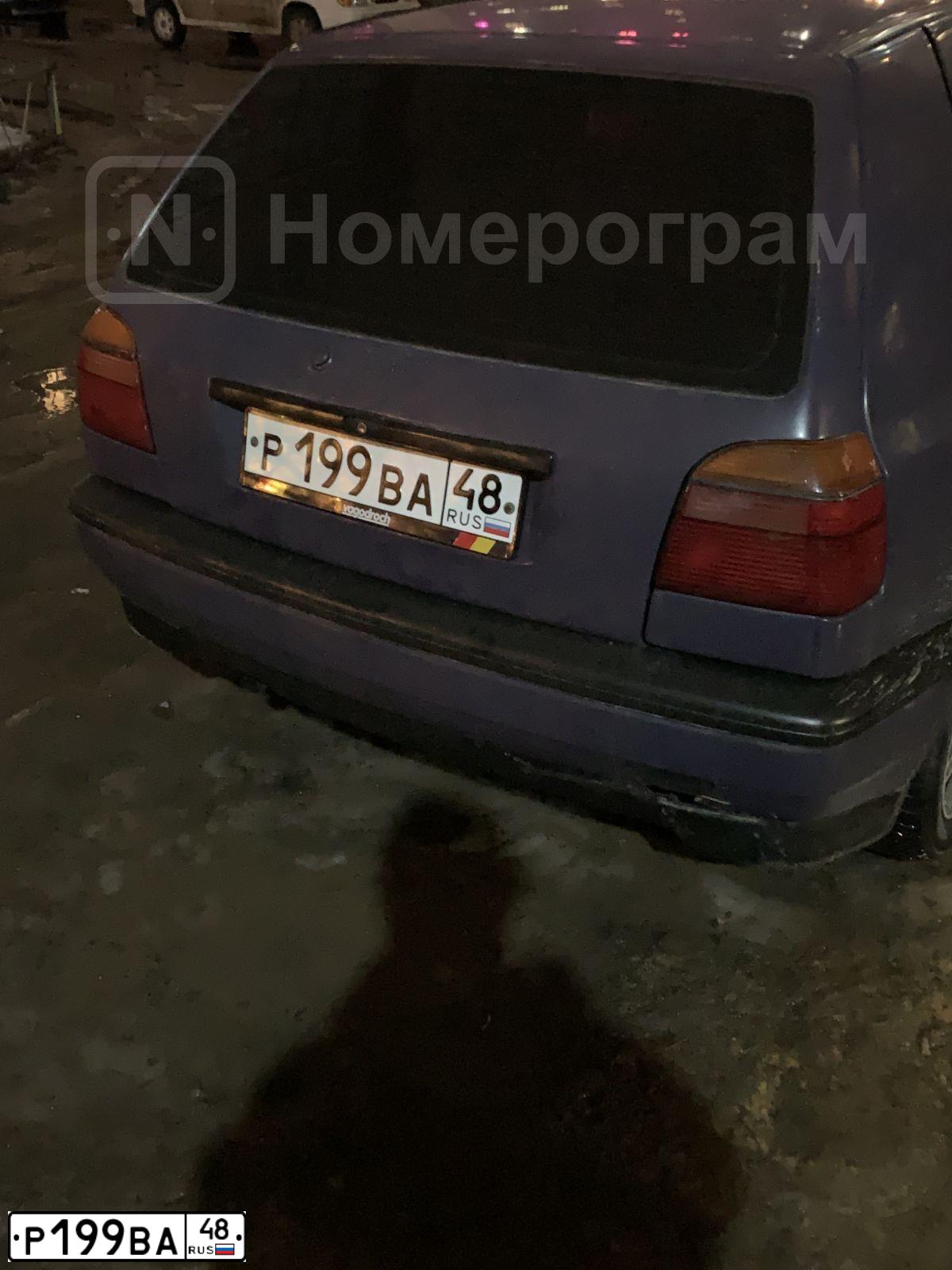 Фото автомобиля VOLKSWAGEN GOLF, 1994 — госномер Р199ВА48. Цвет: ФИОЛЕТОВЫЙ СЕРЫЙ