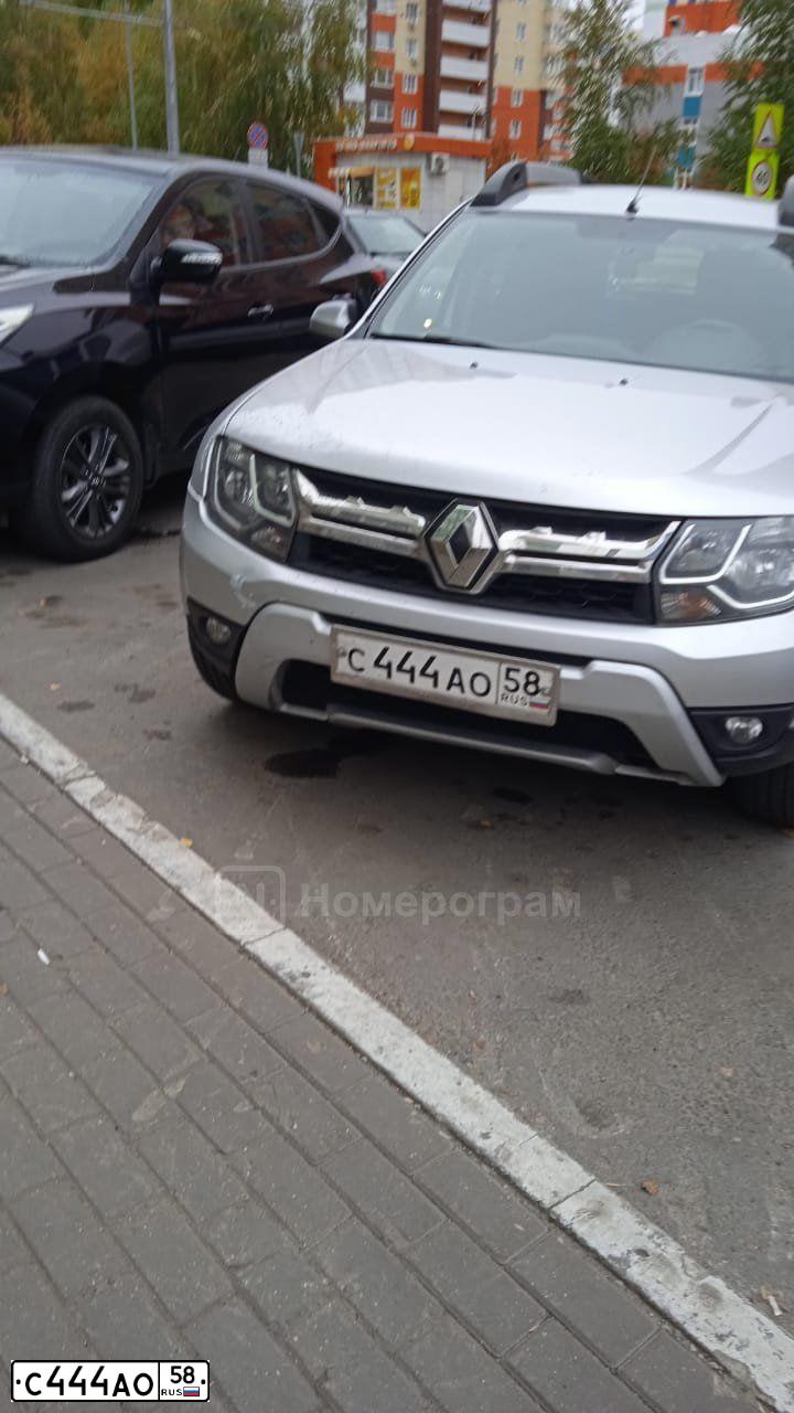 Фото автомобиля RENAULT DUSTER, 2018 — госномер С444АО58. Цвет: СВЕТЛО-СЕРЫЙ