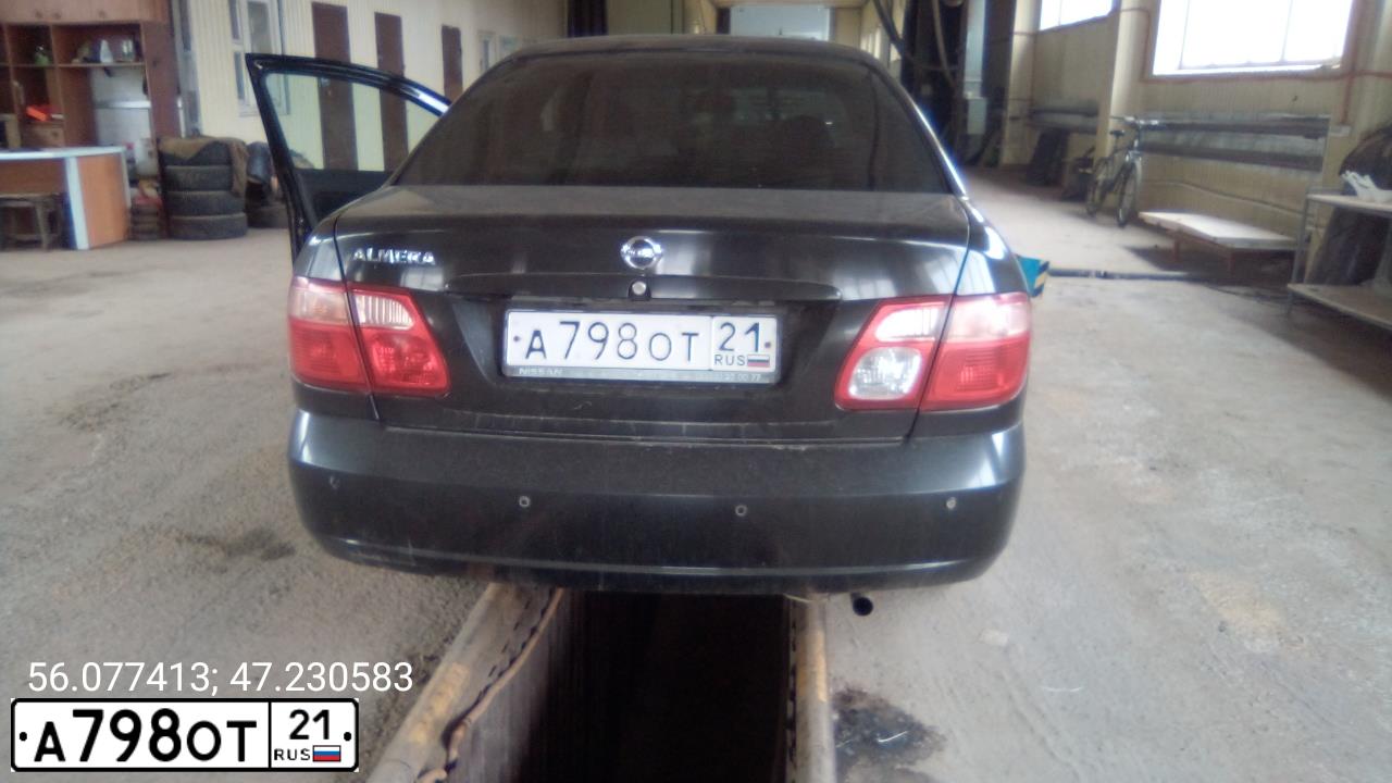 Фото автомобиля NISSAN ALMERA, 2005 — госномер А798ОТ21. Цвет: ЧЕРНЫЙ