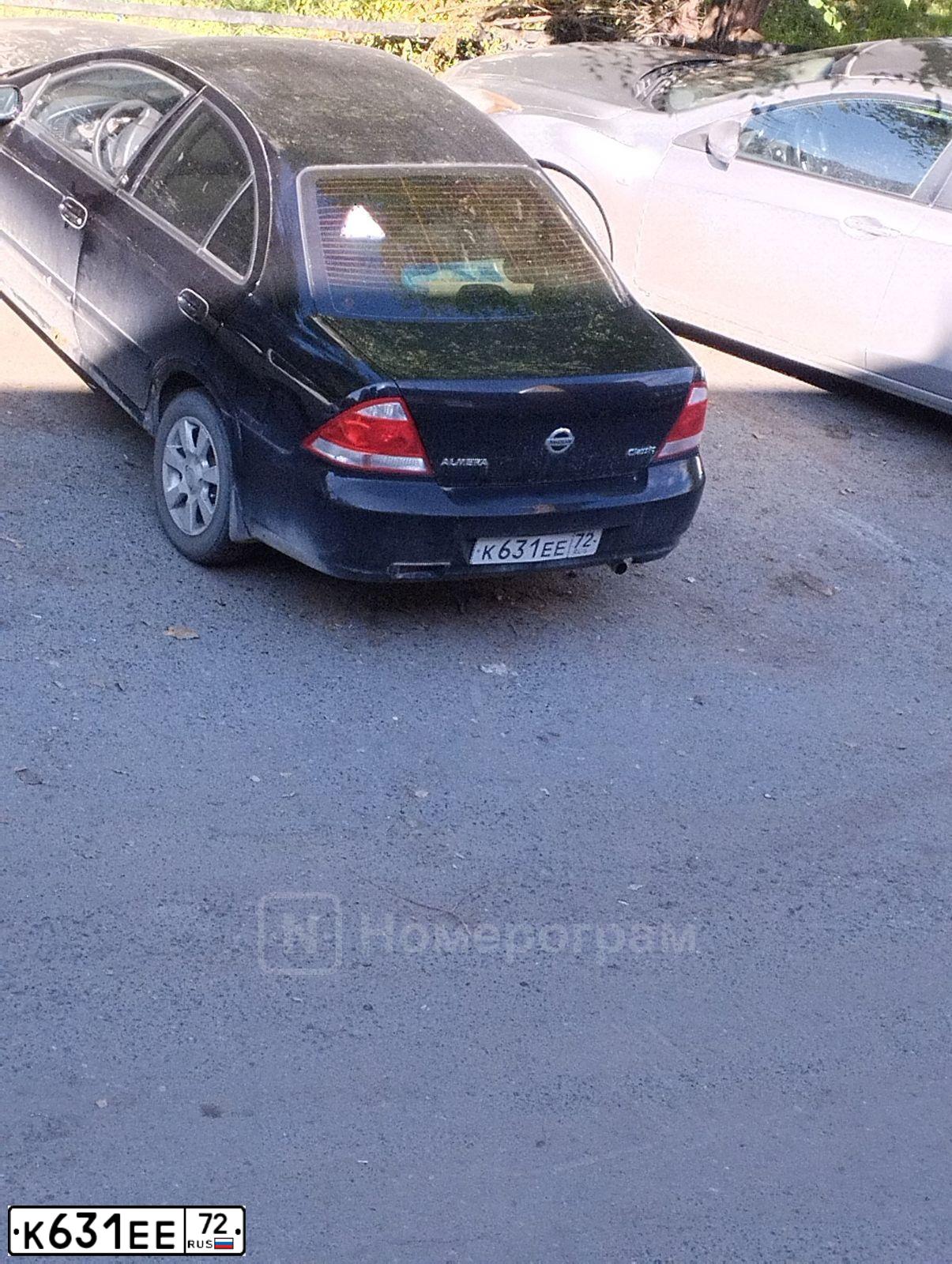 Фото автомобиля NISSAN ALMERA, 2007 — госномер К631ЕЕ72. Цвет: ЧЕРНЫЙ