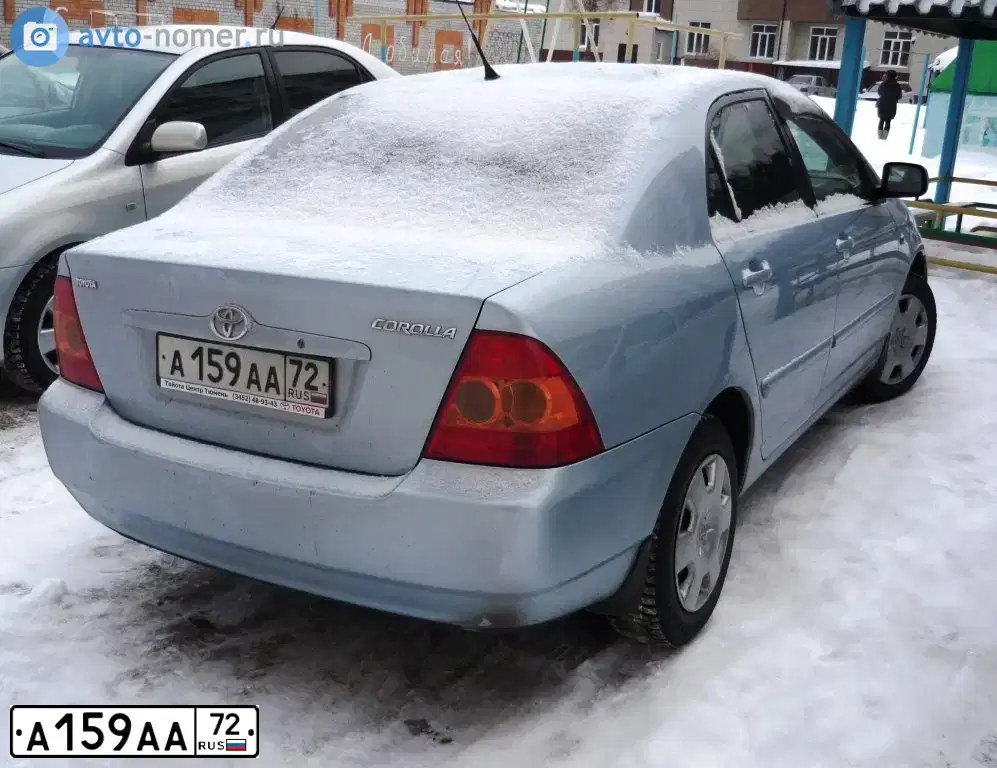 Фото автомобиля TOYOTA COROLLA, 2005 — госномер А159АА72. Цвет: СВЕТЛО-ГОЛУБОЙ
