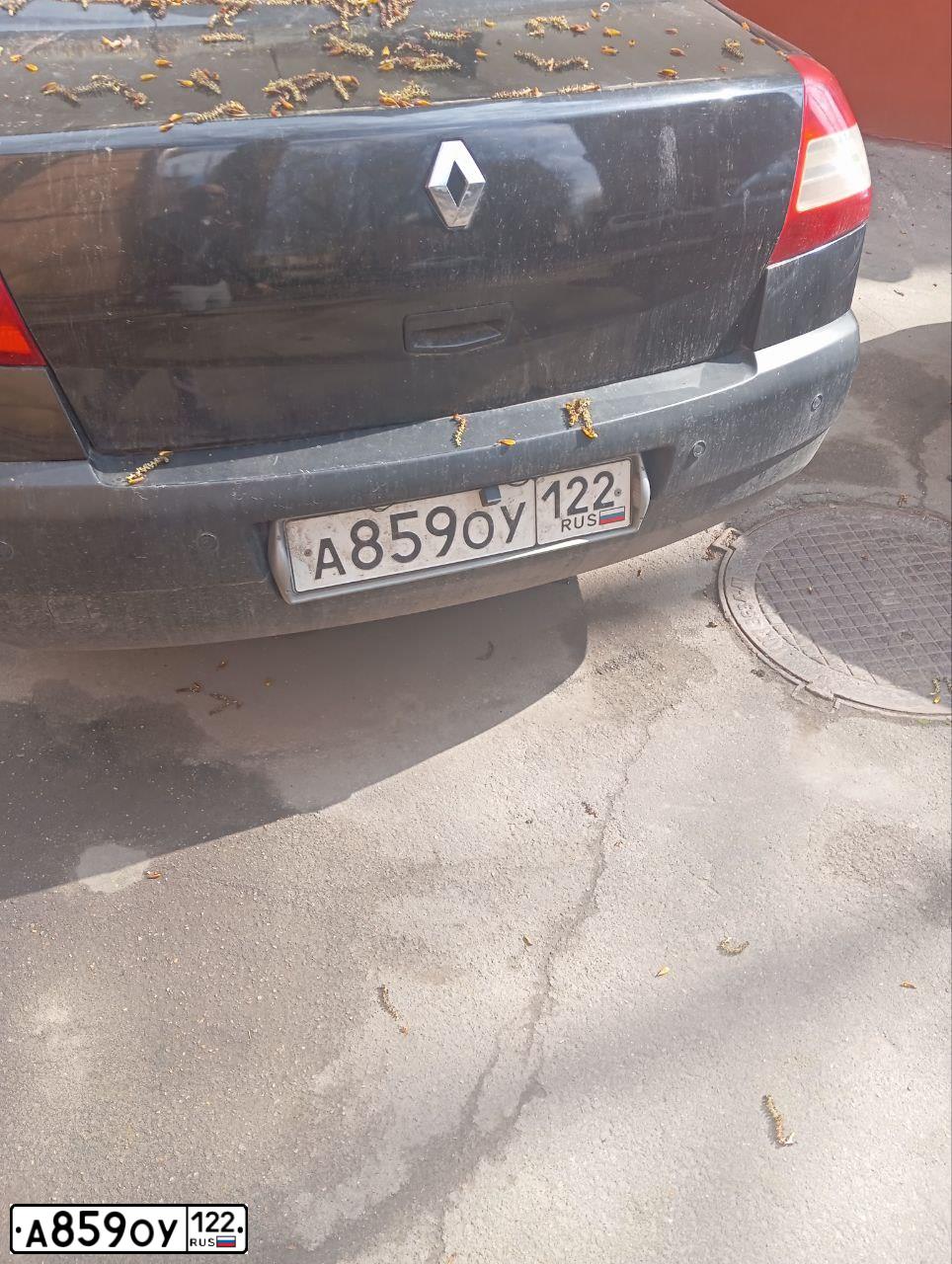 Фото автомобиля RENAULT MEGANE, 2007 — госномер А859ОУ122. Цвет: ЧЕРНЫЙ
