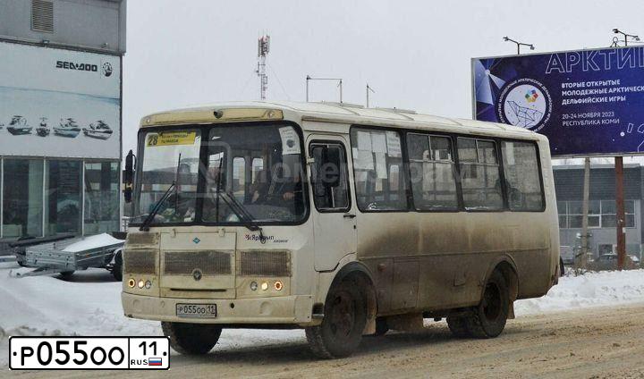 Фото автомобиля PAZ 3205, 2020 — госномер Р055ОО11. Цвет: Белый