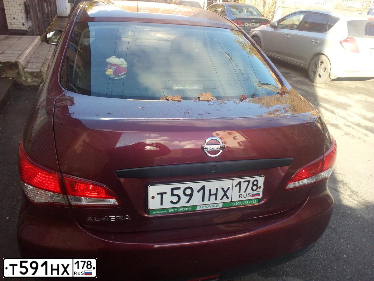 Фото автомобиля NISSAN ALMERA /AVTOVAZ/, 2015 — госномер Е796ХР198. Цвет: Красный