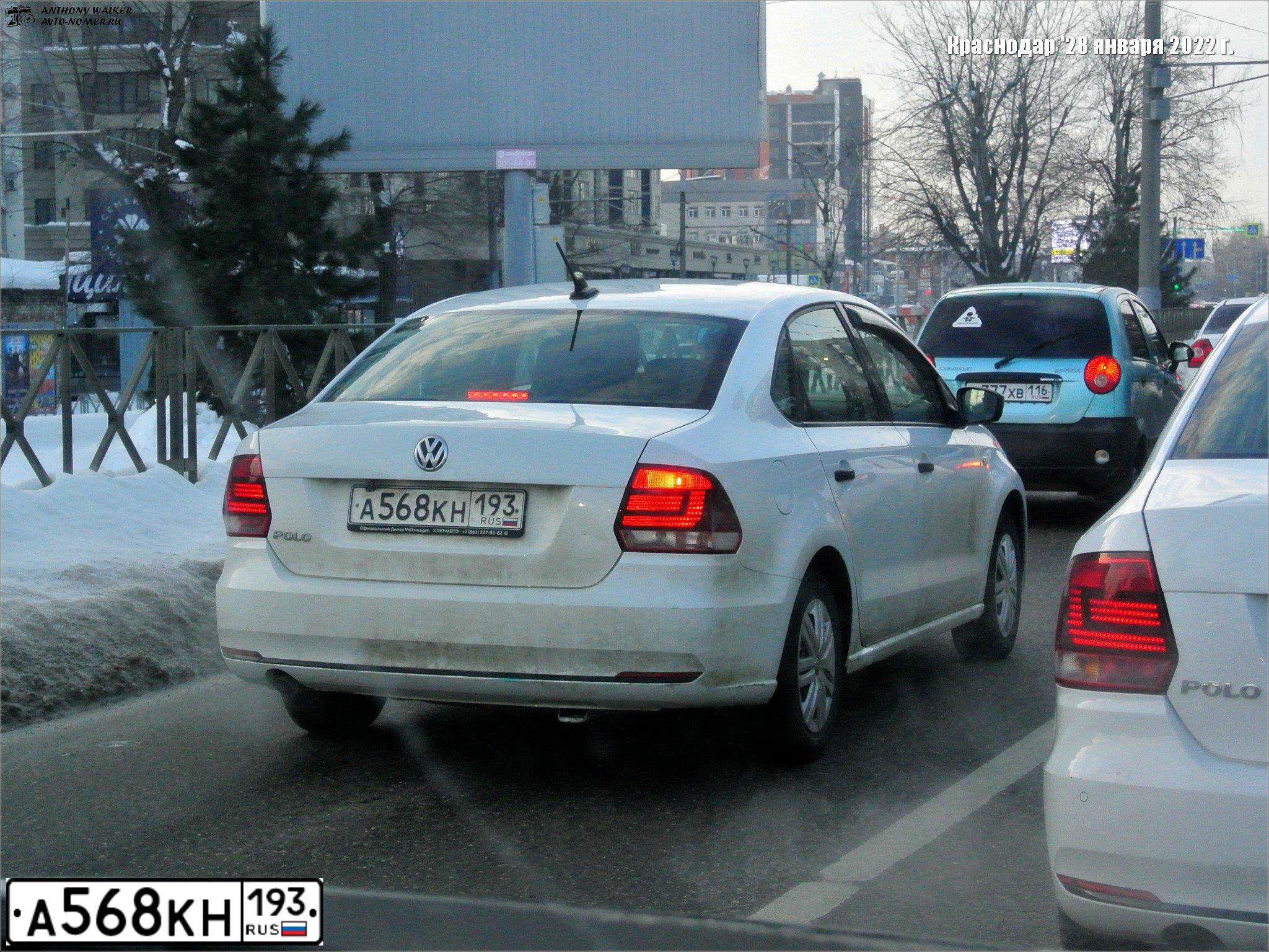 Фото автомобиля VOLKSWAGEN POLO, 2019 — госномер А568КН193. Цвет: Белый