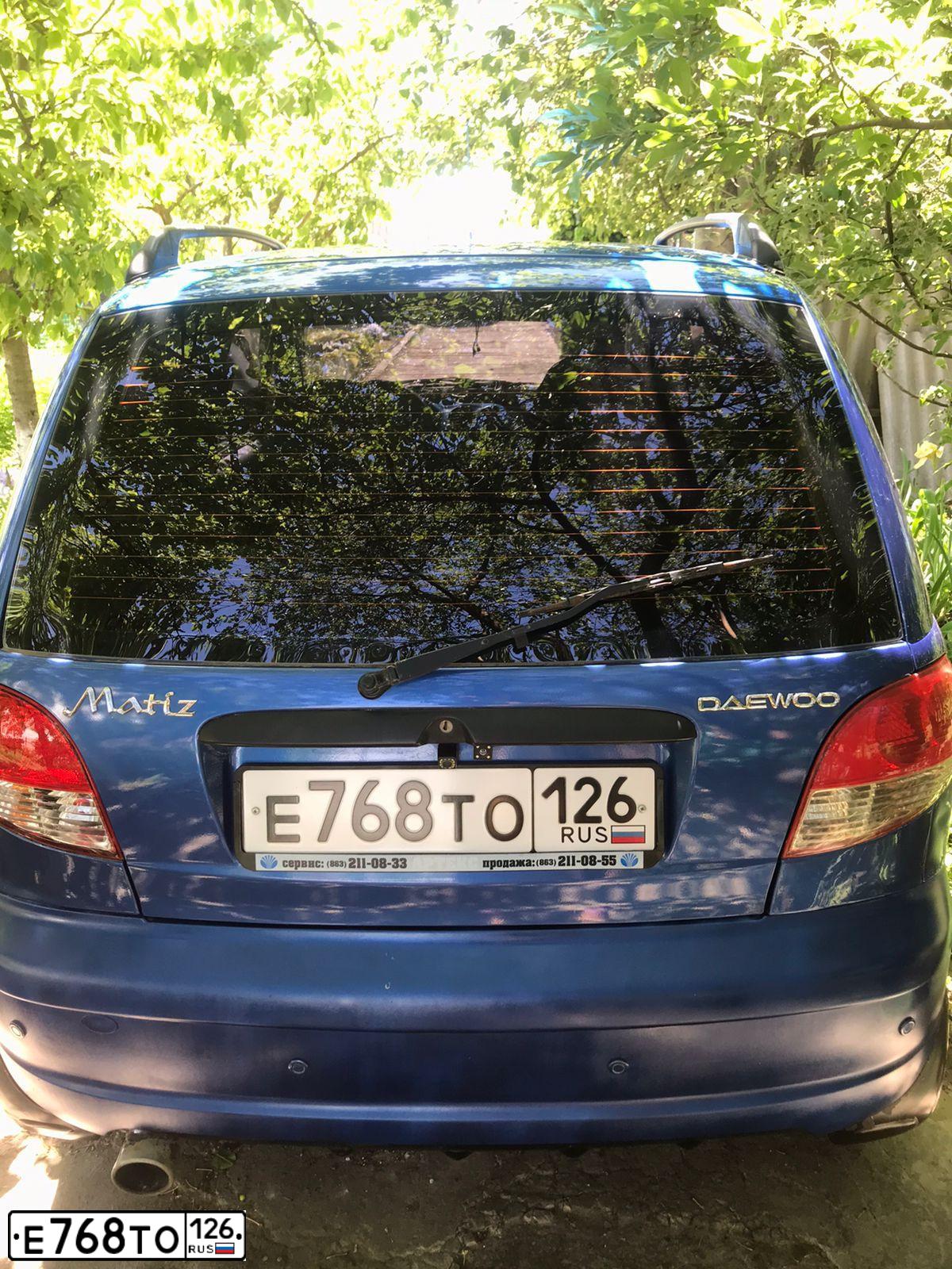 Фото автомобиля DAEWOO MATIZ, 2011 — госномер Е768ТО126. Цвет: СИНЕ-ГЛАЗУРИСТЫЙ