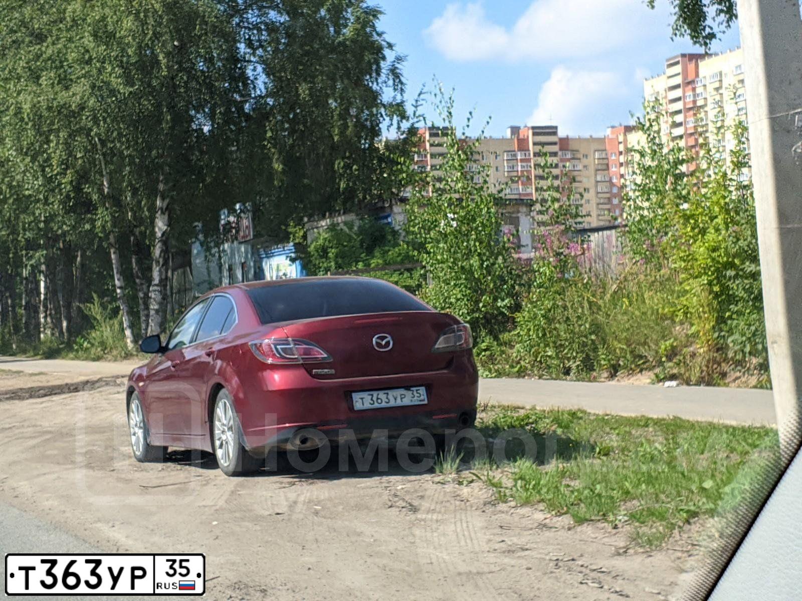 Фото автомобиля MAZDA 6, 2008 — госномер Т636УР35. Цвет: Красный