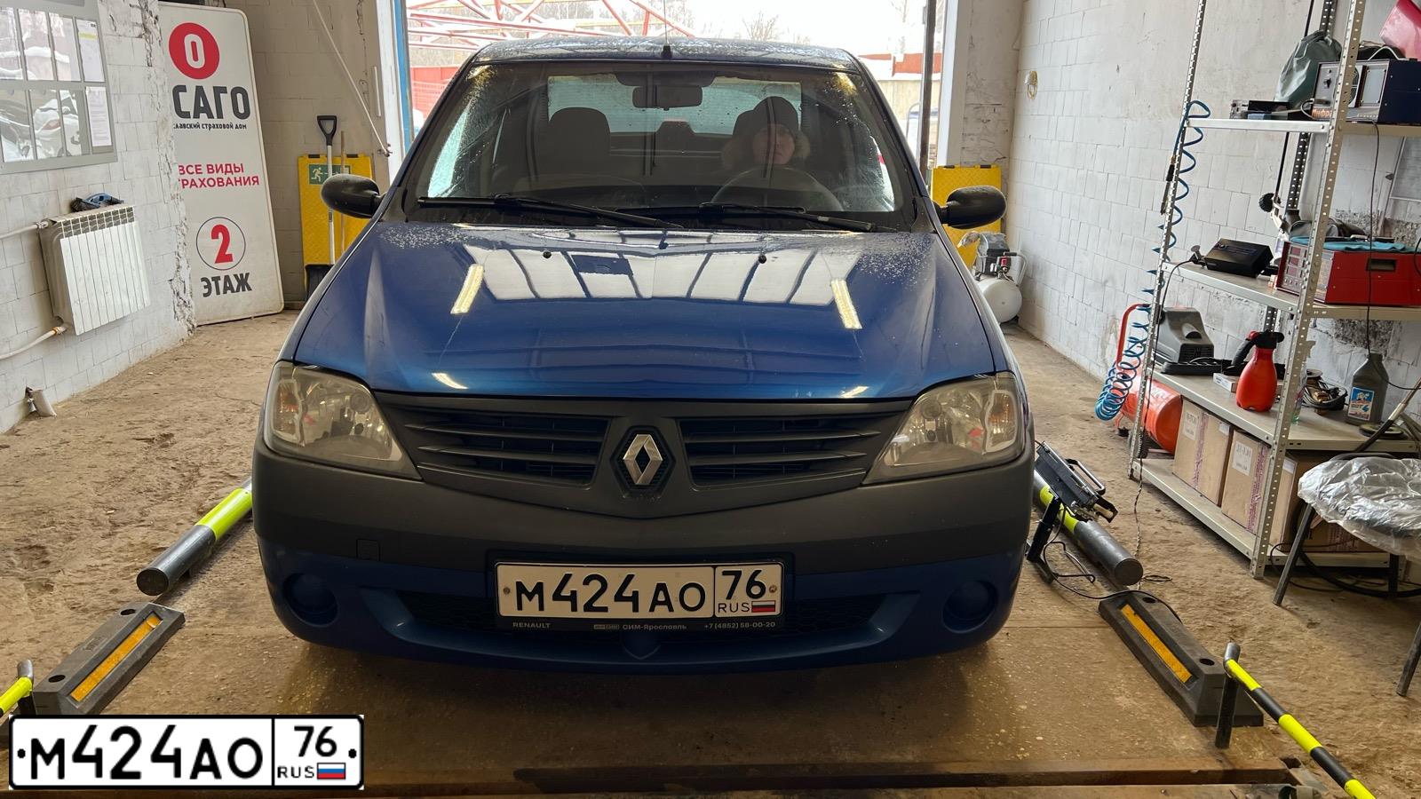 Фото автомобиля RENAULT LOGAN, 2008 — госномер М424АО76. Цвет: синий