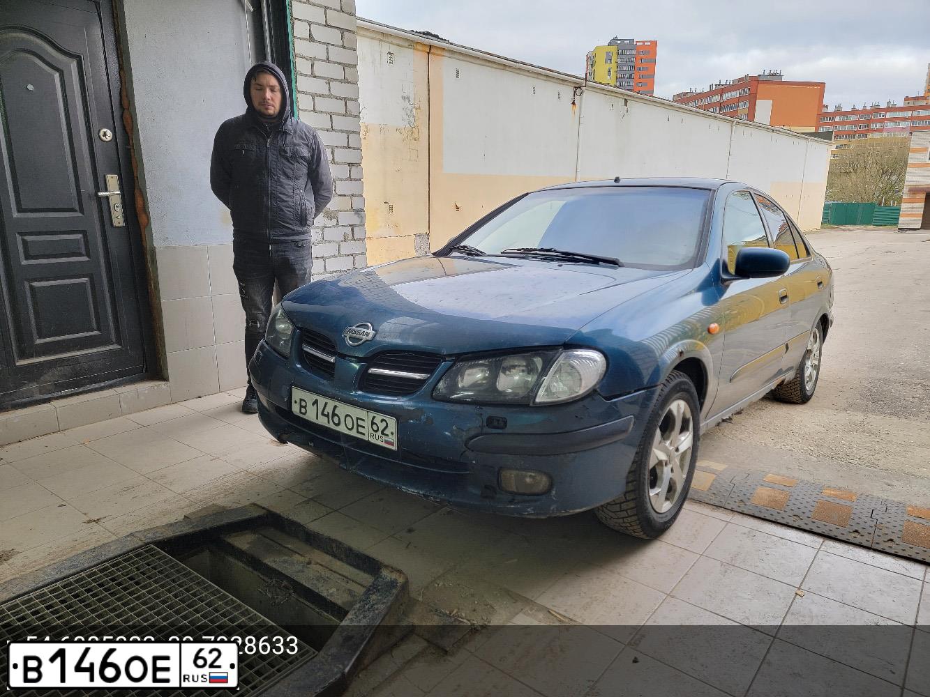 Фото автомобиля NISSAN ALMERA, 2002 — госномер В146ОЕ62. Цвет: синий