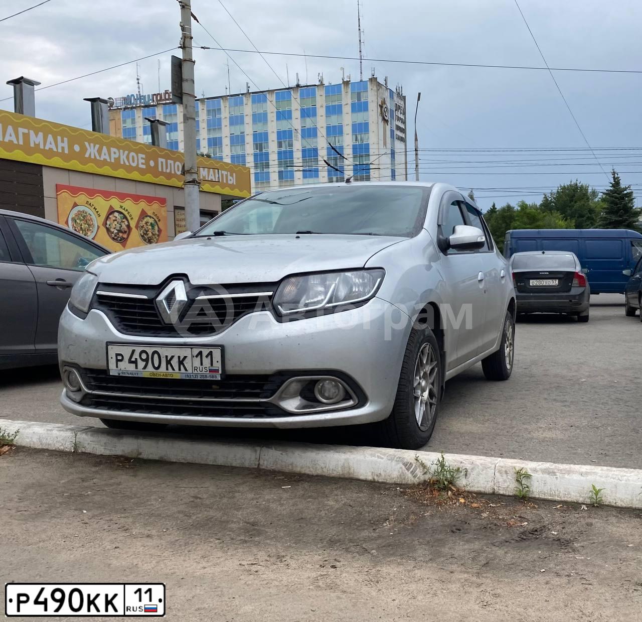 Фото автомобиля RENAULT LOGAN, 2018 — госномер Р490КК11. Цвет: СВЕТЛО-СЕРЫЙ