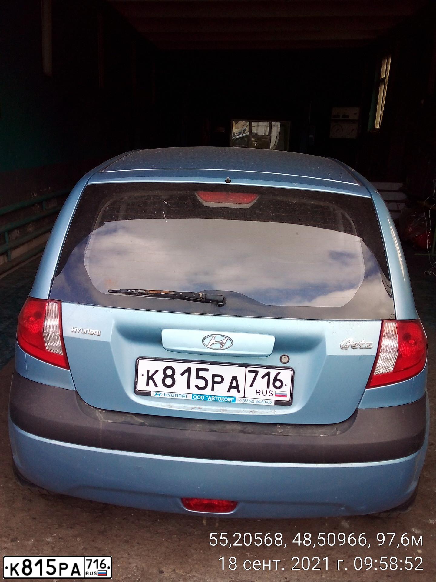 Фото автомобиля HYUNDAI GETZ, 2008 — госномер О187ТН716. Цвет: голубой