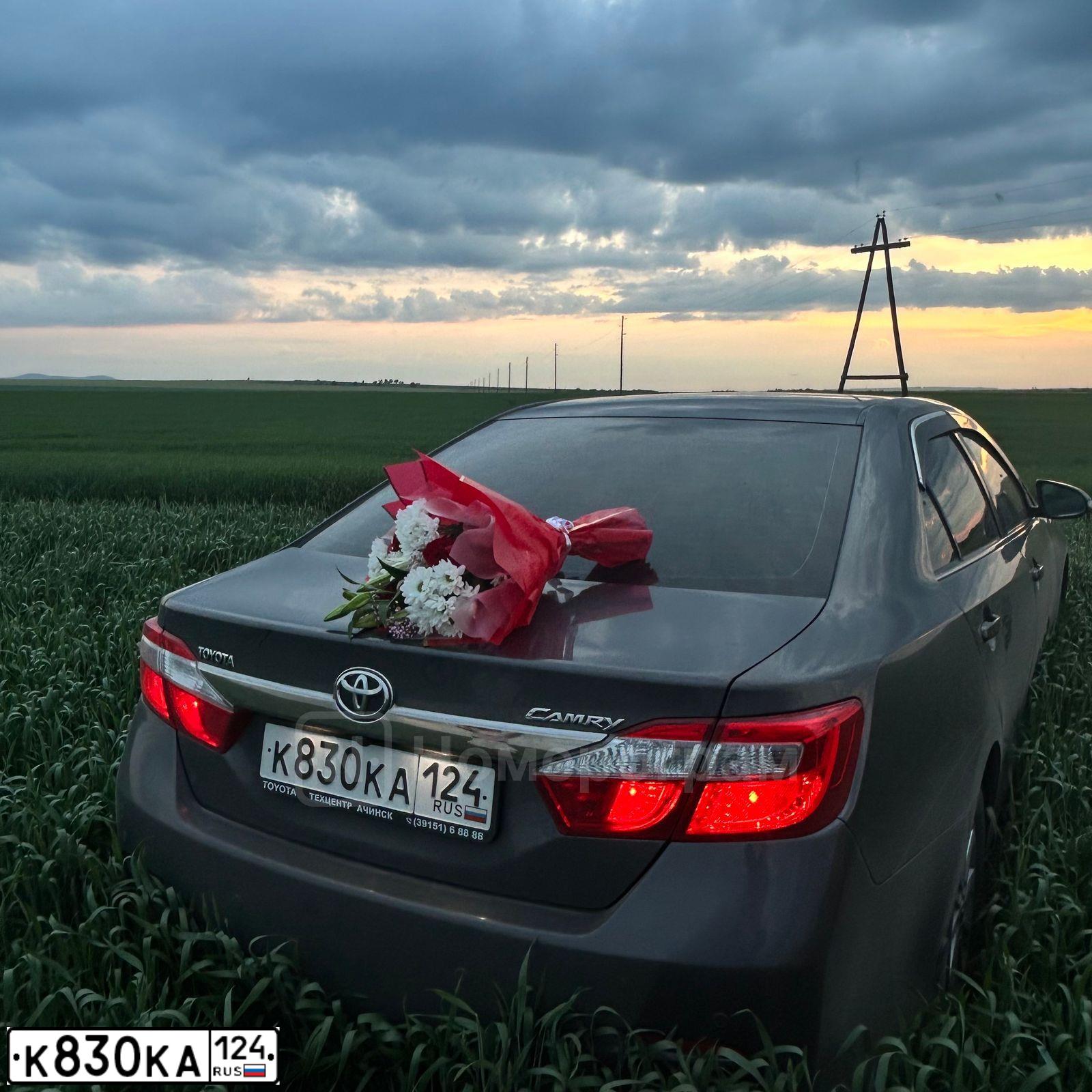 Фото автомобиля TOYOTA CAMRY, 2012 — госномер К830КА124. Цвет: СЕРЫЙ МЕТАЛЛИК