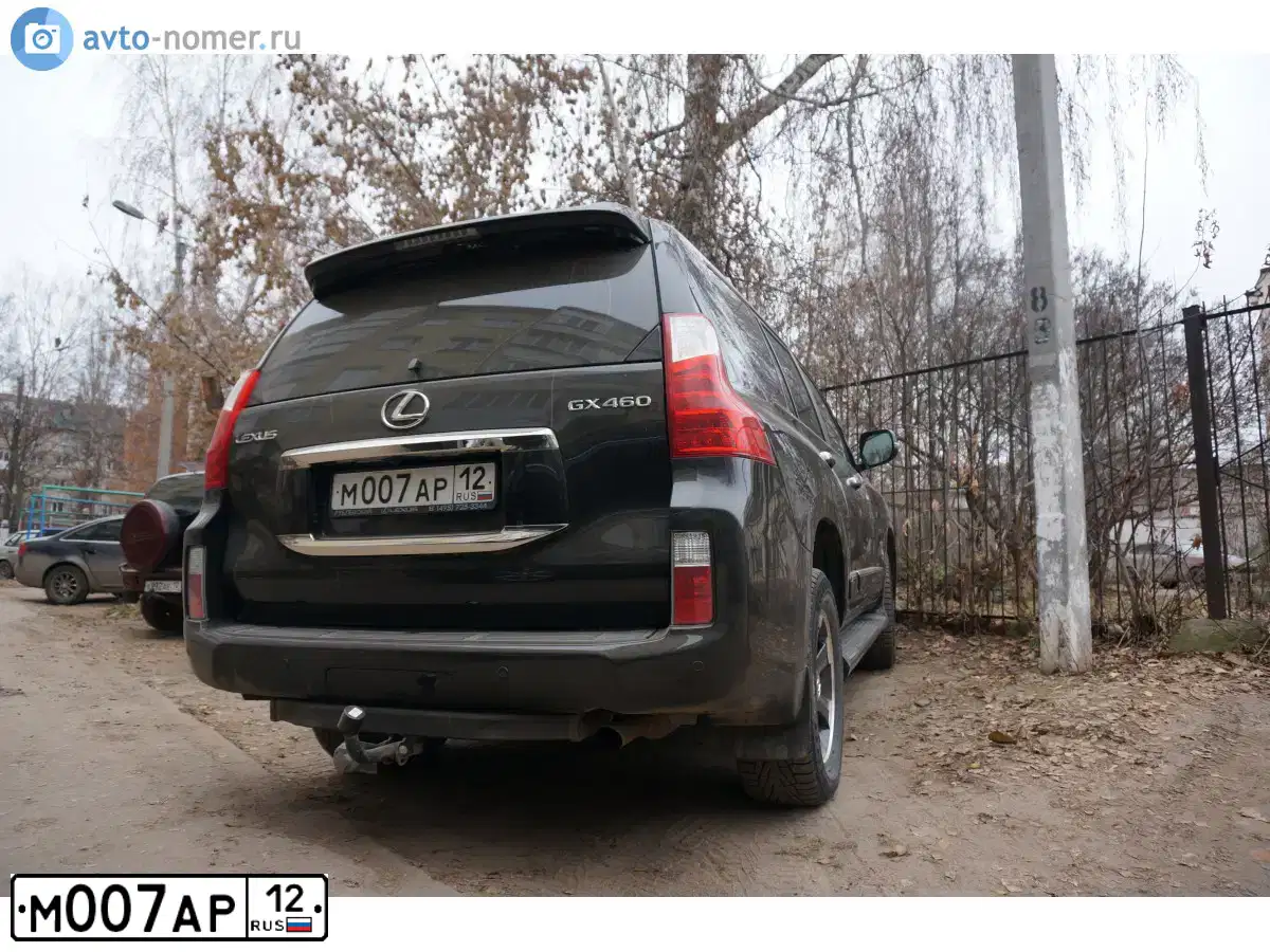 Фото автомобиля LEXUS GX, 2011 — госномер М007АР12. Цвет: ЧЕРНЫЙ