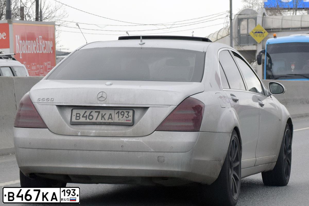 Фото автомобиля MERCEDES S-KLASSE, 2007 — госномер В467КА193. Цвет: СЕРЕБРИСТЫЙ