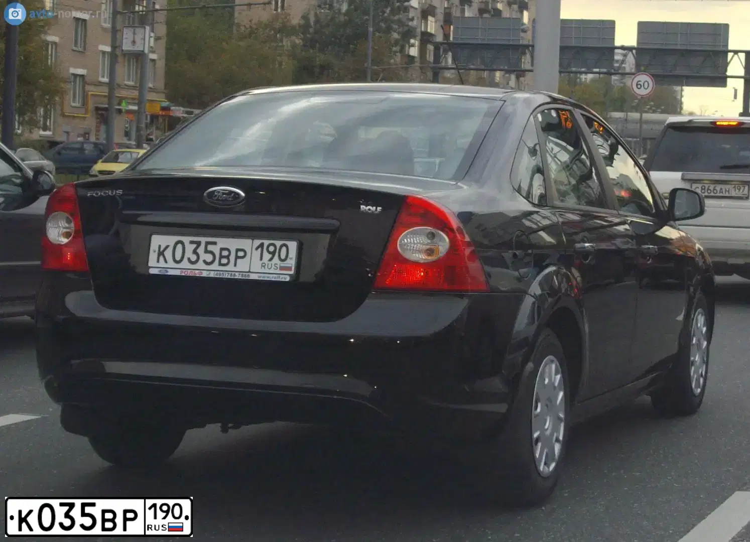 Фото автомобиля FORD FOCUS, 2010 — госномер К035ВР190. Цвет: ЧЕРНЫЙ