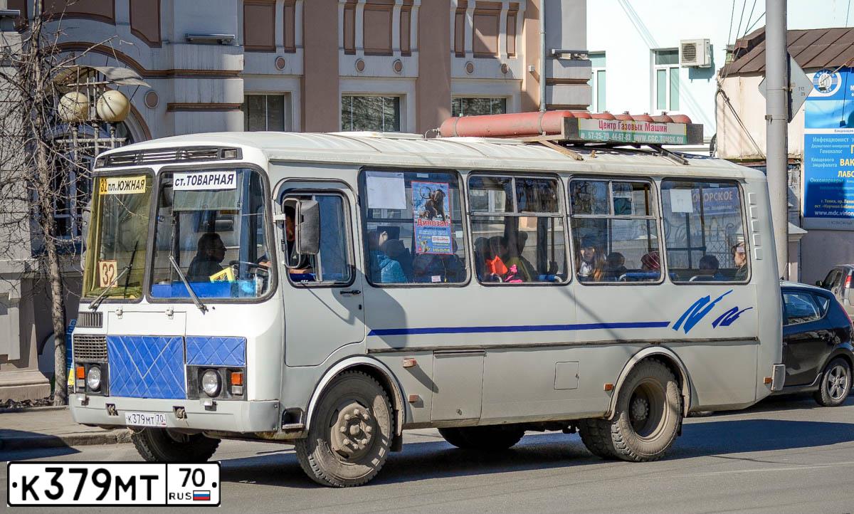 Фото автомобиля PAZ 3205, 2006 — госномер К379МТ70. Цвет: Синий (БЕЛО-СИНИЙ)