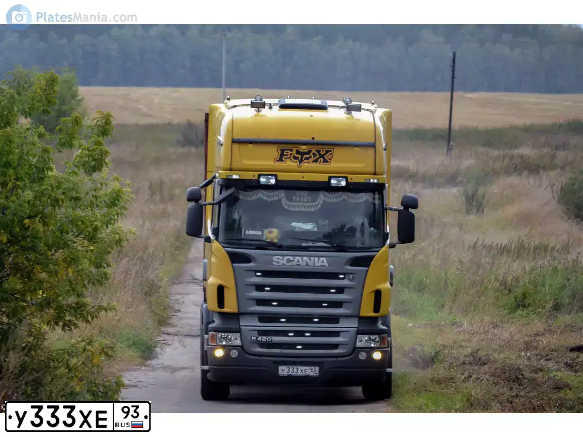 Фото автомобиля SCANIA SERIE R /6X2/, 2013 — госномер В438ОК178. Цвет: ЖЕЛТЫЙ