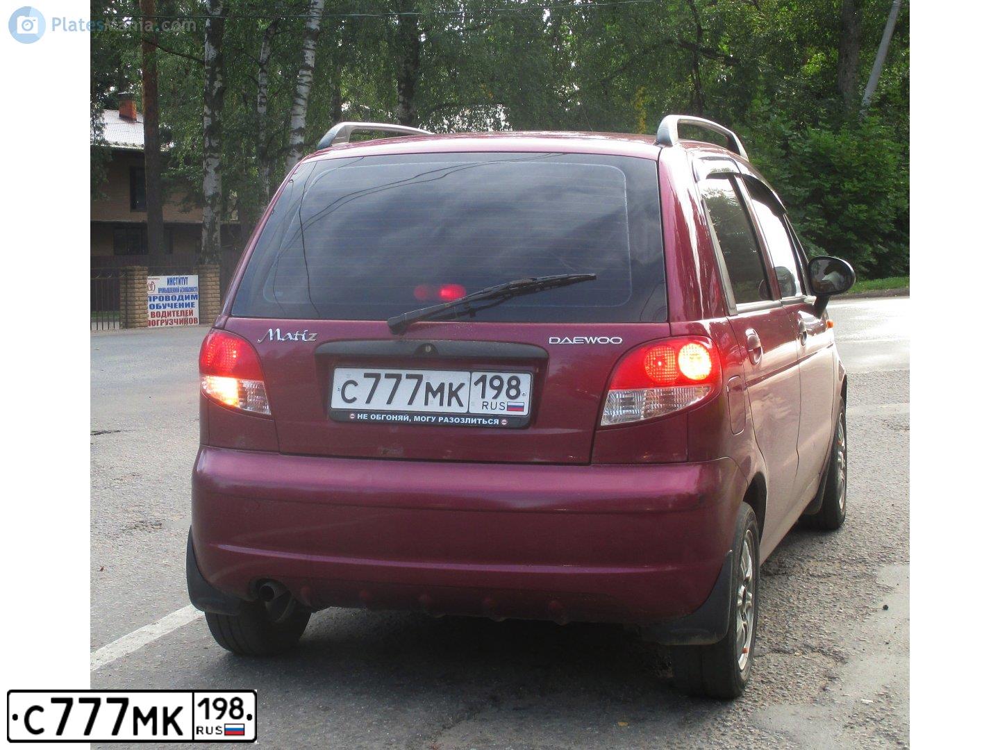 Фото автомобиля DAEWOO MATIZ, 2011 — госномер С777МК198. Цвет: СПЕЛАЯ ВИШНЯ