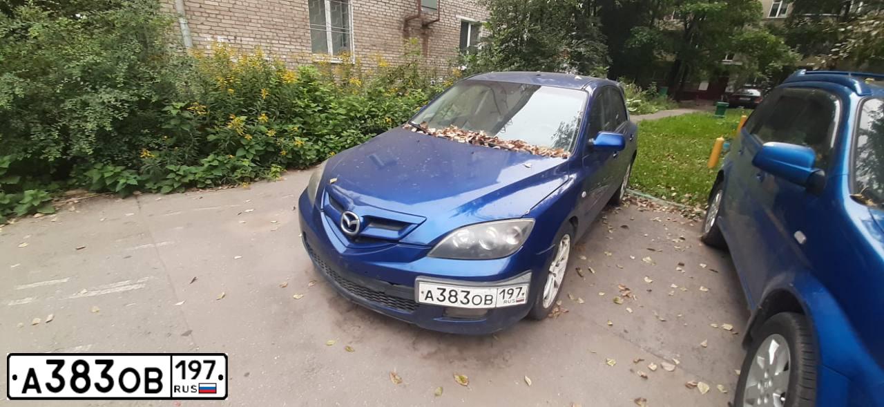 Фото автомобиля MAZDA 3, 2006 — госномер А383ОВ197. Цвет: СИНИЙ