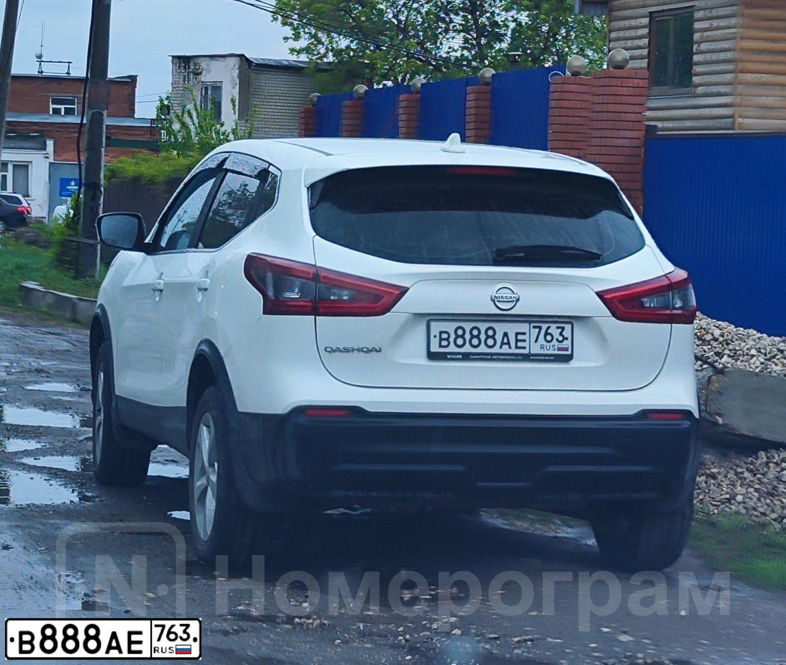 Фото автомобиля NISSAN QASHQAI, 2019 — госномер В888АЕ763. Цвет: БЕЛЫЙ