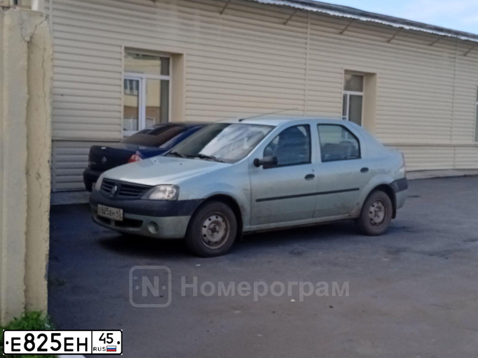 Фото автомобиля RENAULT LOGAN, 2008 — госномер Е825ЕН45. Цвет: СВЕТЛО-ЗЕЛЕНЫЙ