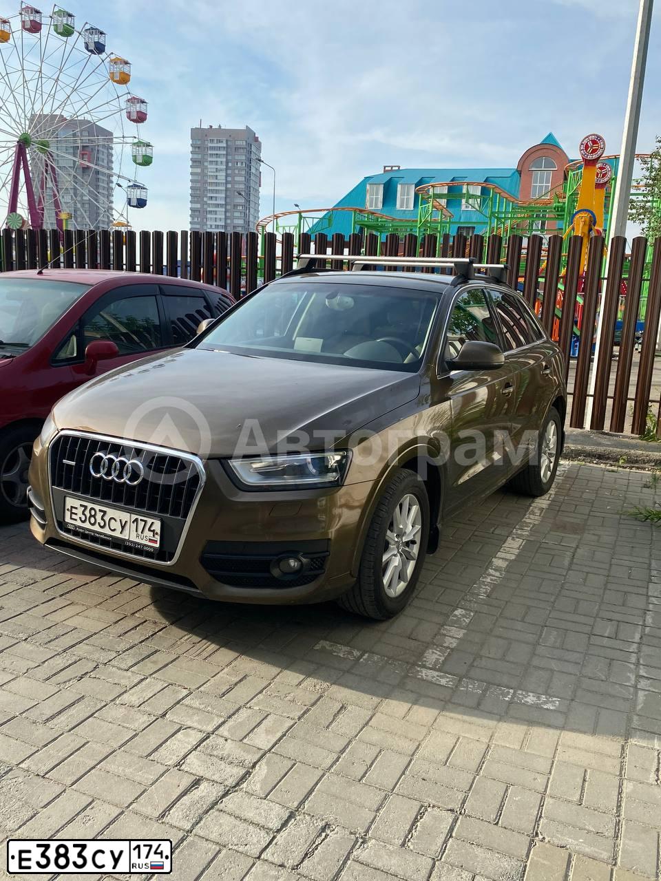 Фото автомобиля AUDI Q3, 2013 — госномер Е383СУ174. Цвет: КОРИЧНЕВЫЙ