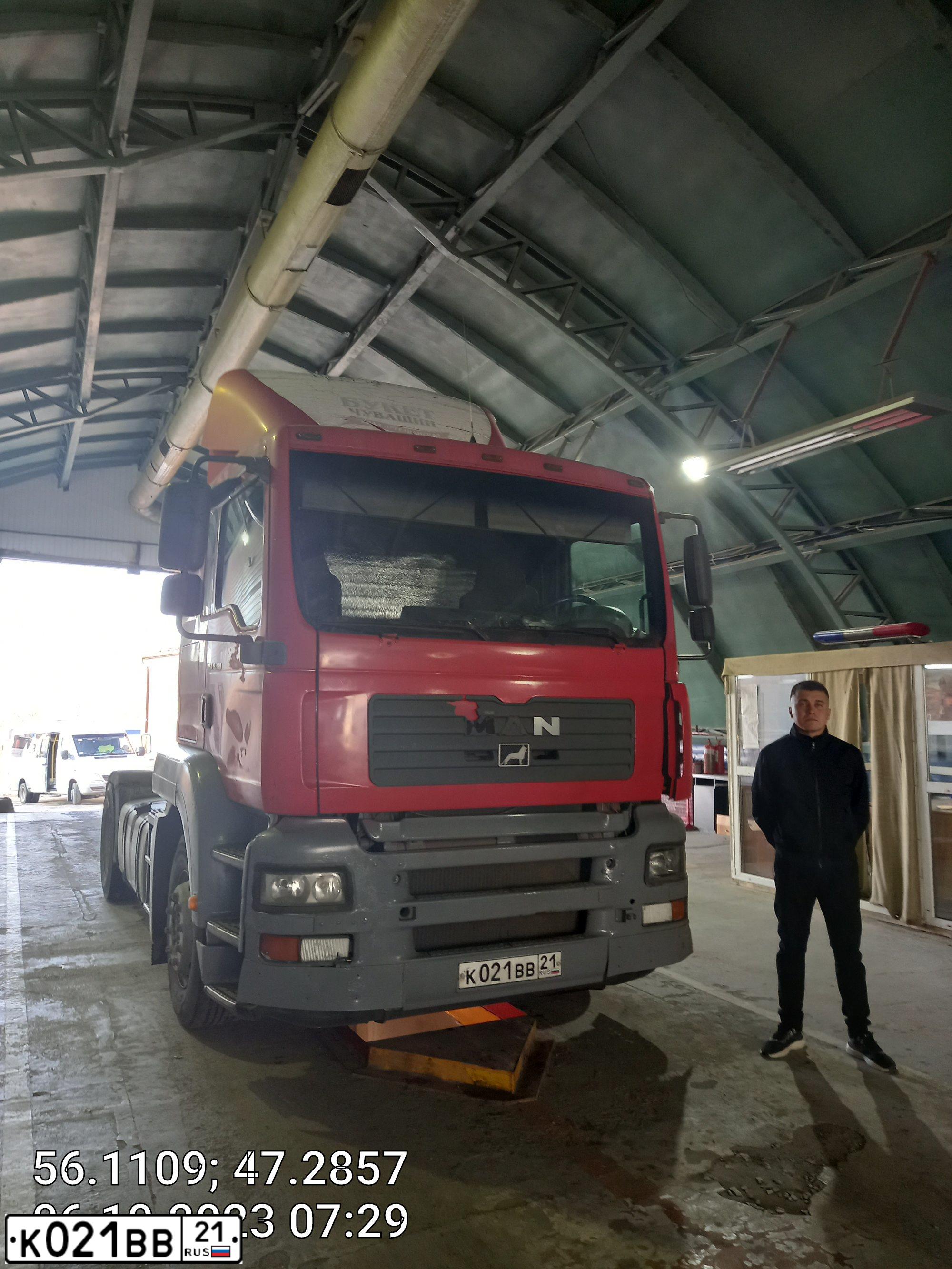 Фото автомобиля MAN TGA 19.XXX /4X2/, 2008 — госномер К021ВВ21. Цвет: КРАСНЫЙ