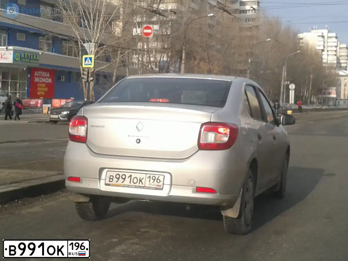 Фото автомобиля RENAULT LOGAN, 2014 — госномер В991ОК196. Цвет: СВЕТЛО-СЕРЫЙ
