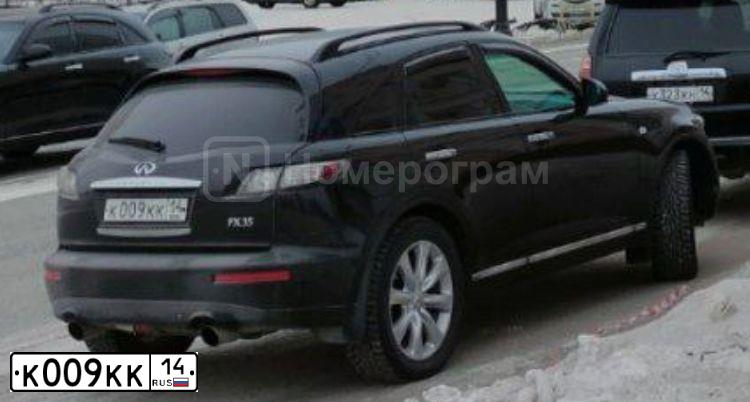Фото автомобиля INFINITI QX70 /FX/, 2007 — госномер К009КК14. Цвет: ЧЕРНЫЙ
