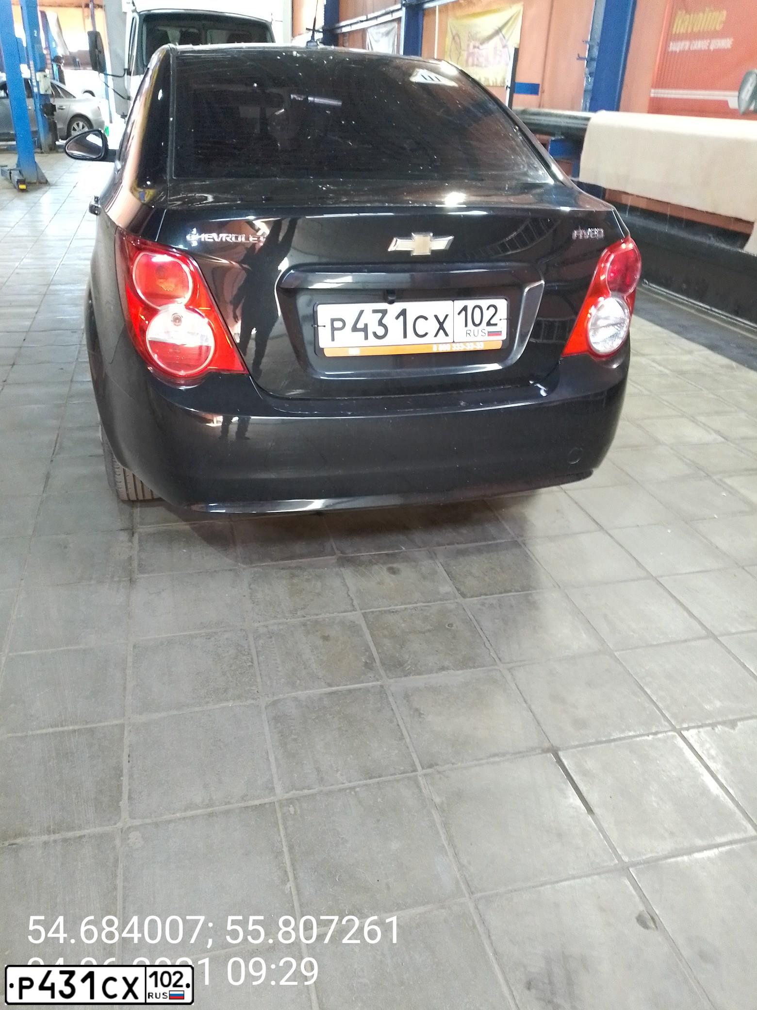 Фото автомобиля CHEVROLET AVEO, 2014 — госномер Р431СХ102. Цвет: ЧЕРНЫЙ МЕТАЛЛИК