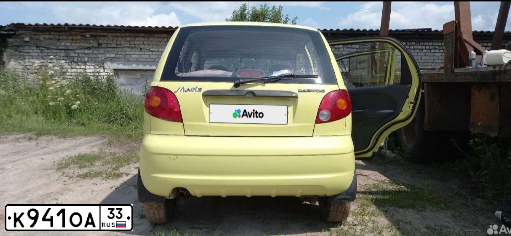 Фото автомобиля ДЭУ МАТИЗ BDD E93, 2007 — госномер К768УХ33. Цвет: ЛИМОННЫЙ