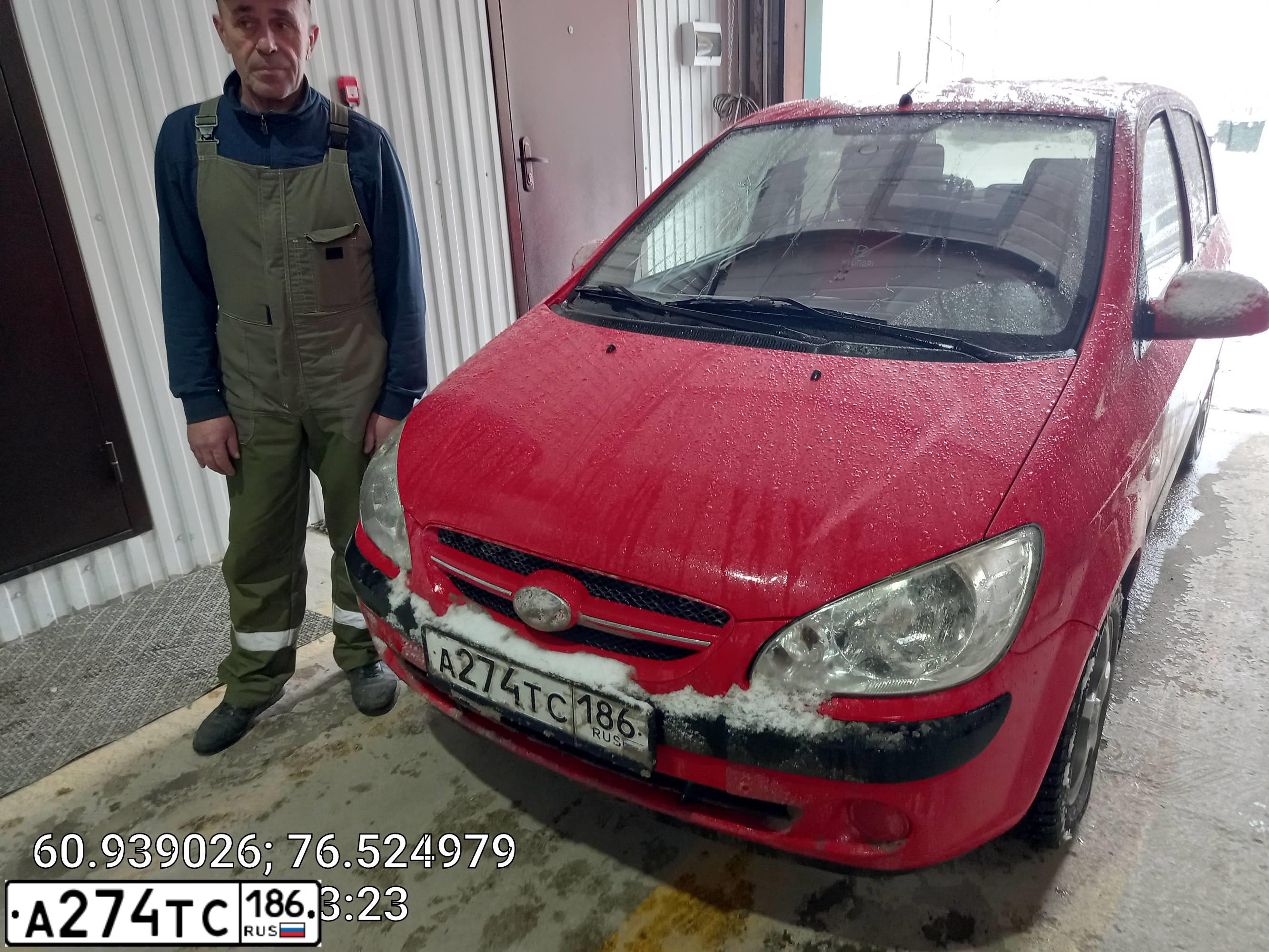 Фото автомобиля HYUNDAI GETZ, 2008 — госномер К776ТО72. Цвет: Красный