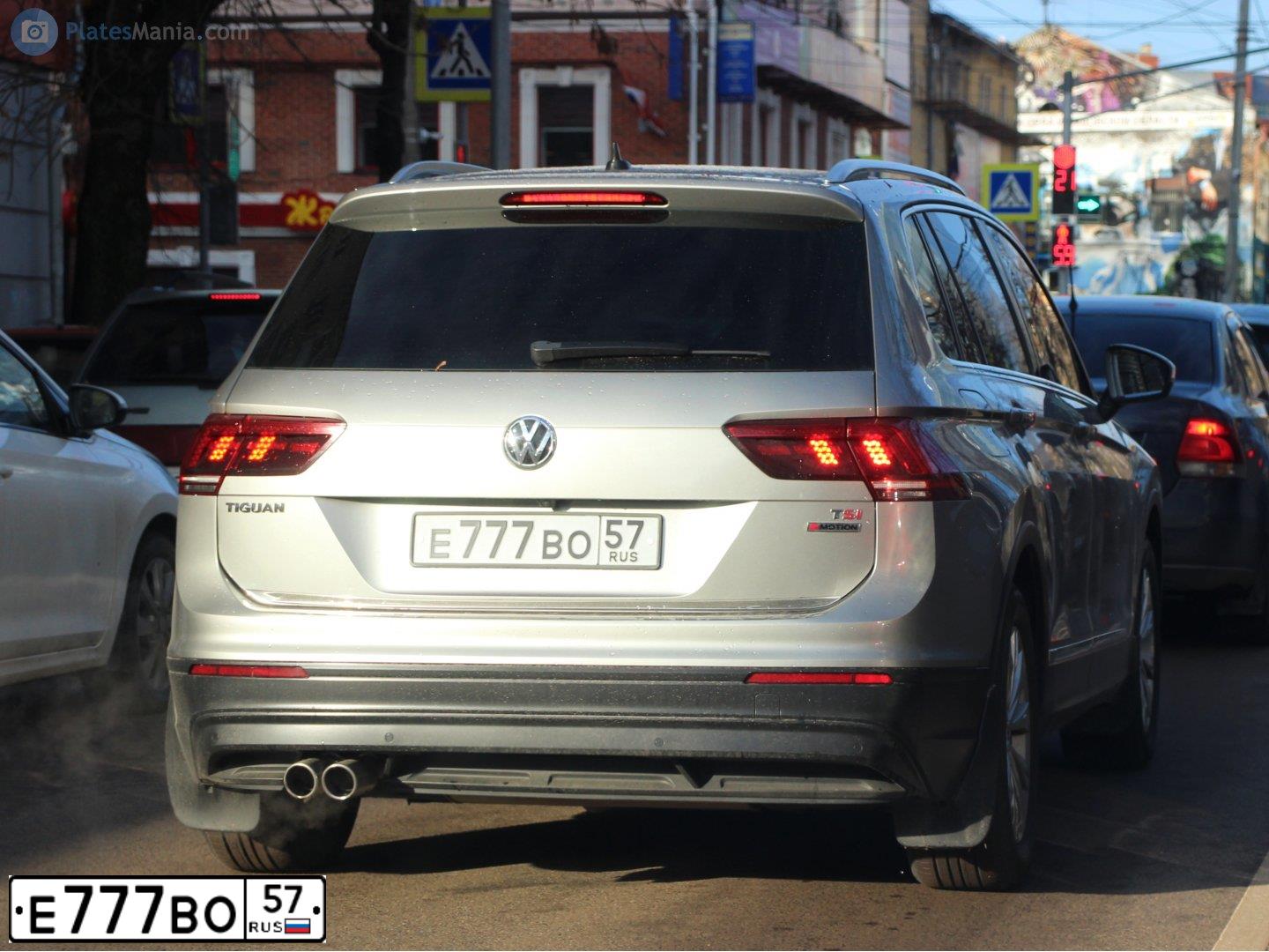 Фото автомобиля VOLKSWAGEN TIGUAN, 2010 — госномер Е777ВО57. Цвет: СЕРЕБРИСТЫЙ
