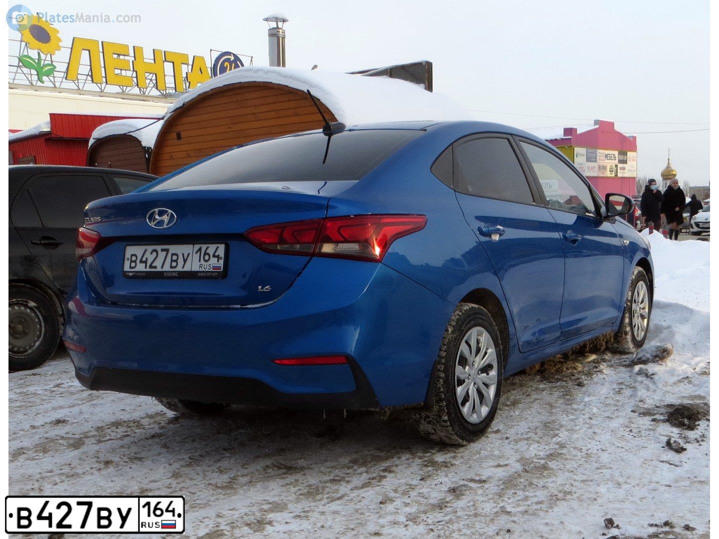 Фото автомобиля HYUNDAI SOLARIS, 2018 — госномер В427ВУ164. Цвет: СИНИЙ