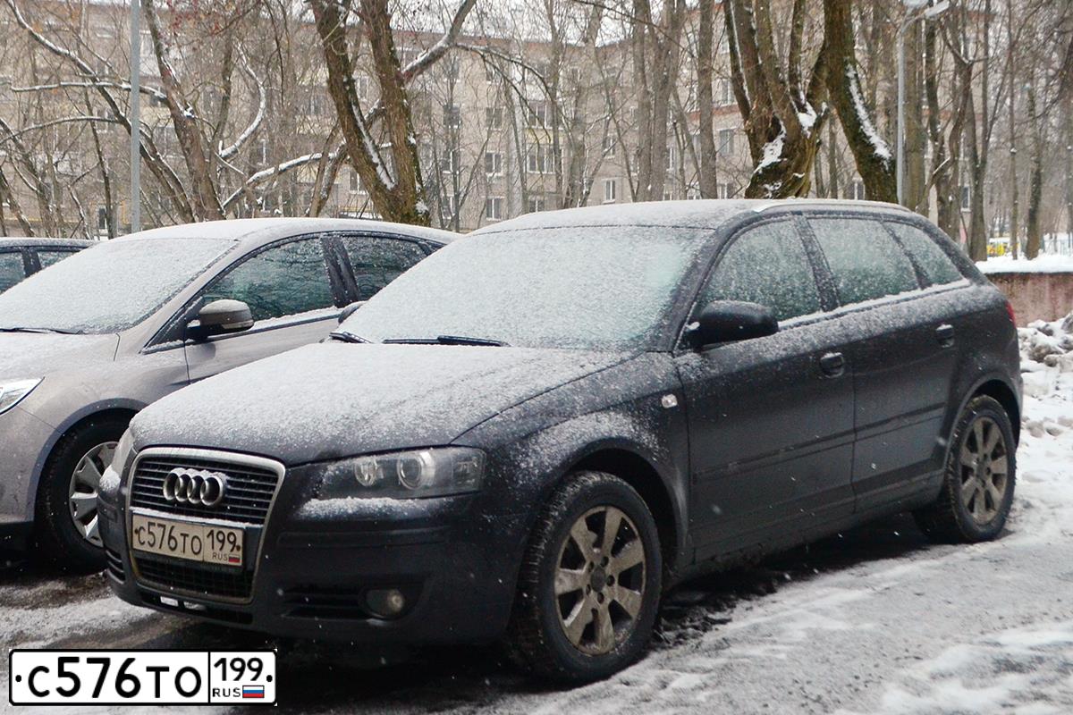 Фото автомобиля AUDI A3, 2007 — госномер С576ТО199. Цвет: темно-серый