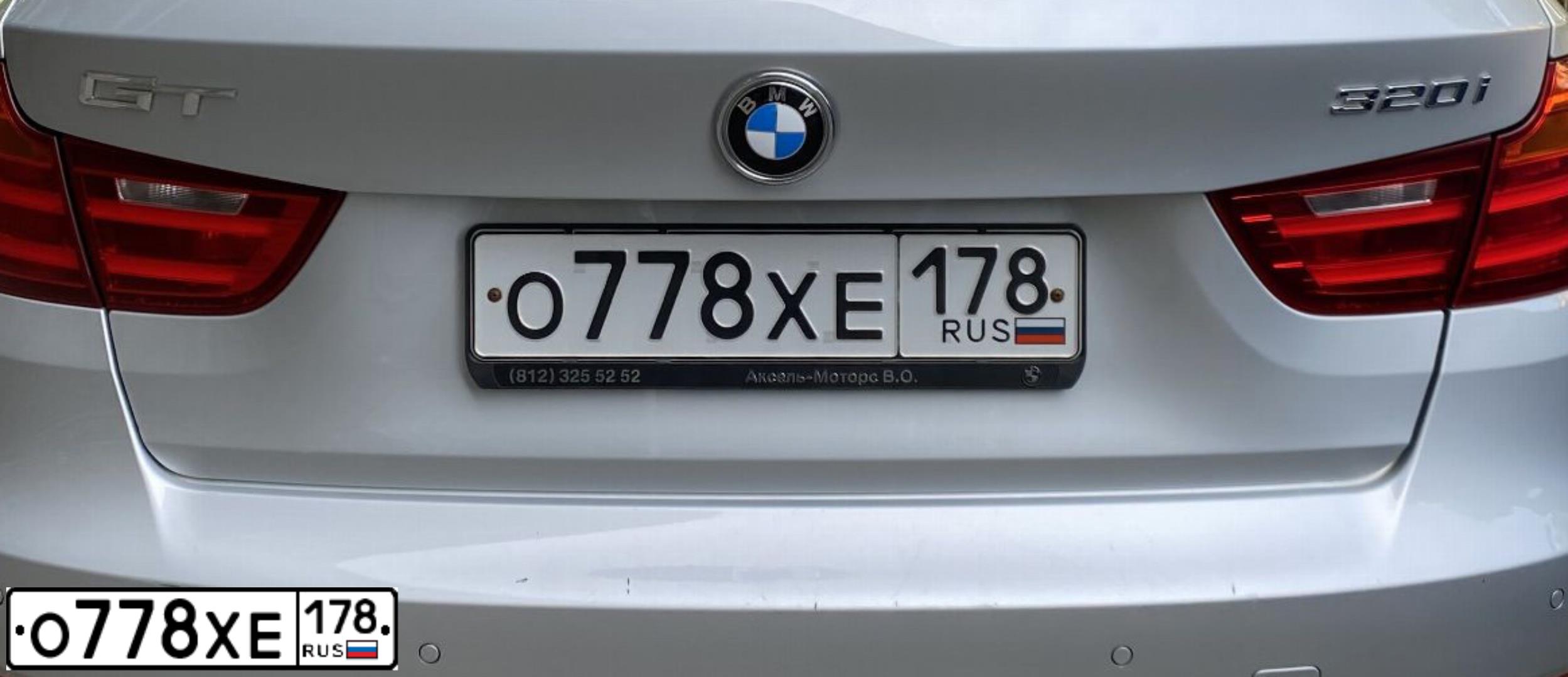 Фото автомобиля BMW SERIE 3 GT, 2013 — госномер О778ХЕ178. Цвет: СЕРЕБРИСТЫЙ