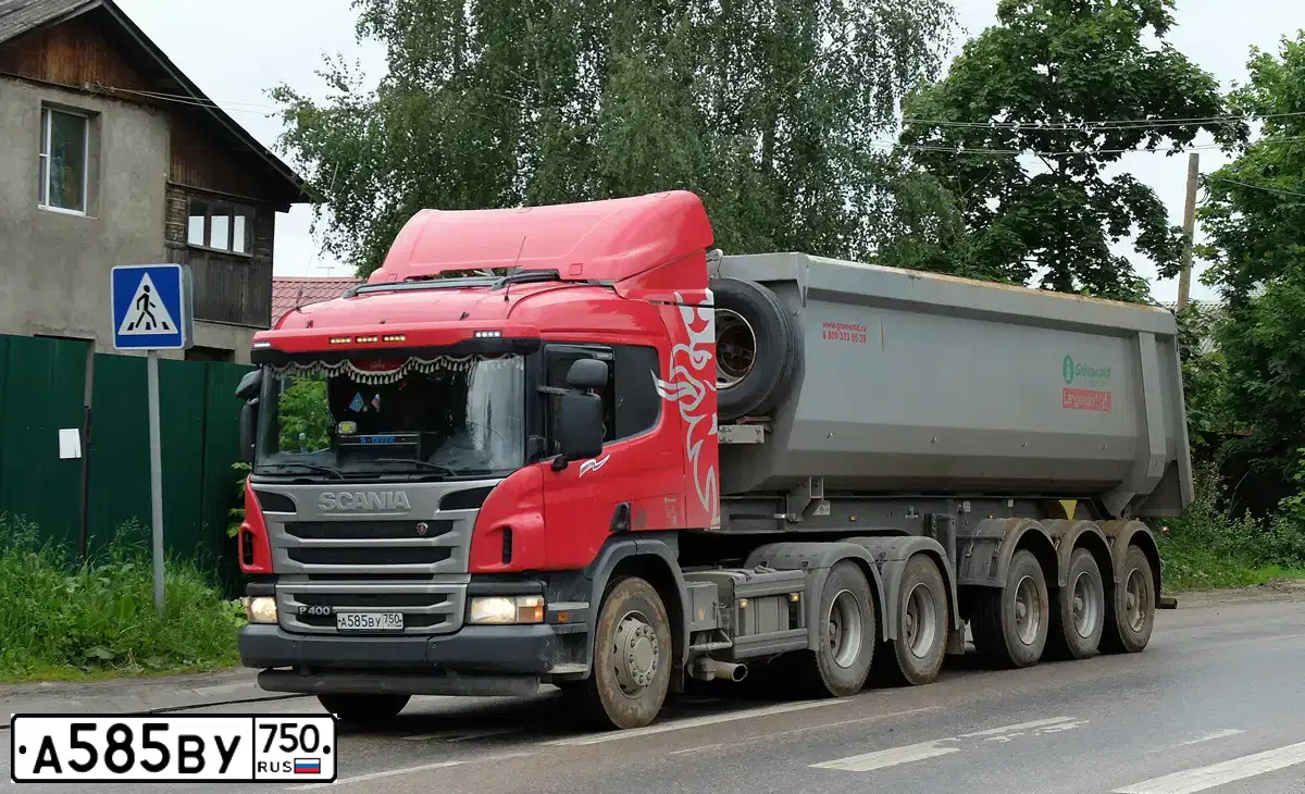 Фото автомобиля SCANIA SERIE P /6X4/, 2014 — госномер А585ВУ750. Цвет: КРАСНЫЙ