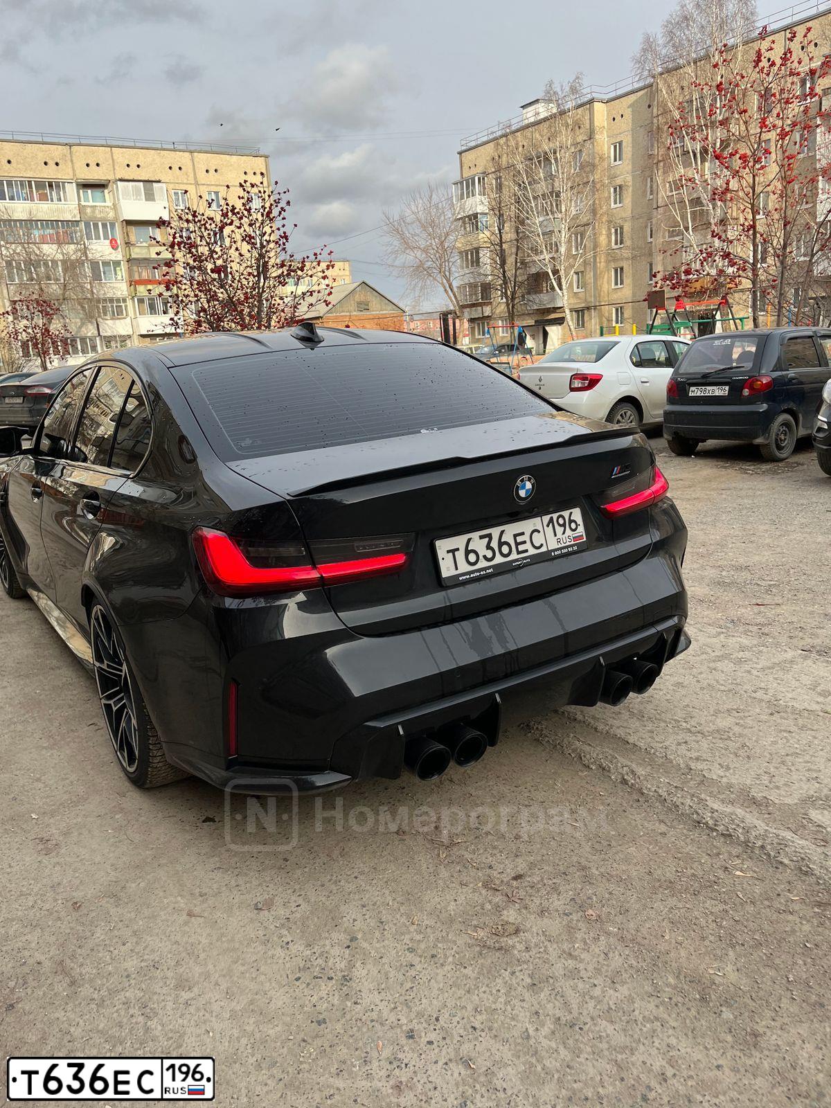 Фото автомобиля BMW M3 COMPETITION M XDRIVE, 2021 — госномер Т636ЕС196. Цвет: ЧЕРНЫЙ