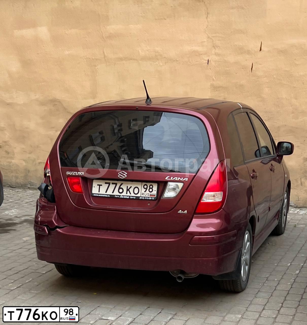 Фото автомобиля SUZUKI LIANA, 2004 — госномер Т776КО98. Цвет: ВИШНЕВЫЙ