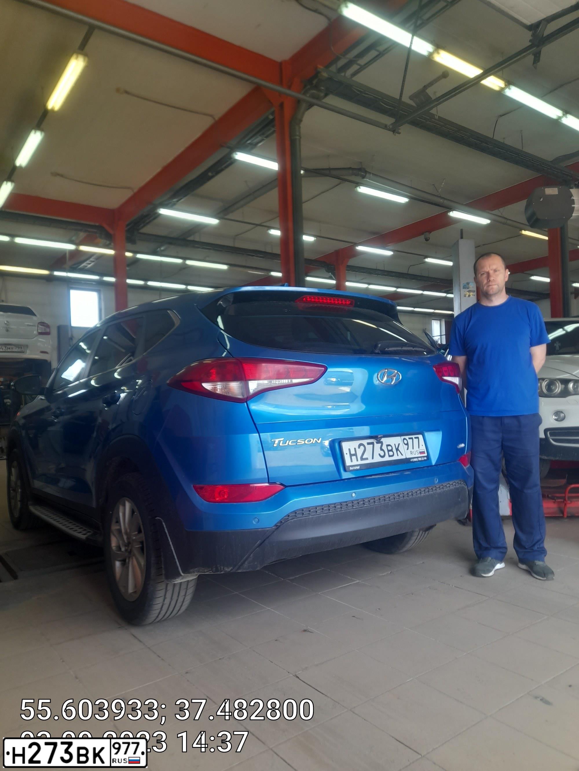 Фото автомобиля HYUNDAI TUCSON, 2017 — госномер Р104АТ977. Цвет: голубой