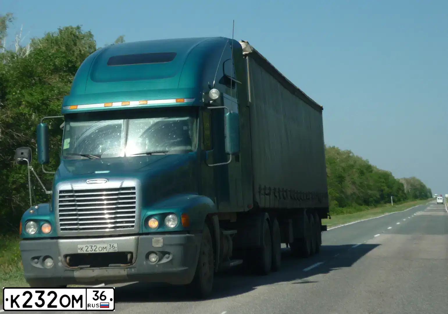 Фото автомобиля FREIGHTLINER CENTURY S/T, 2004 — госномер Р522ЕК27. Цвет: ЗЕЛЕНЫЙ