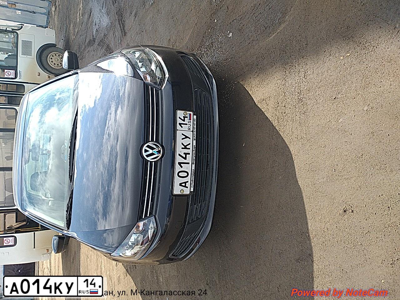 Фото автомобиля VOLKSWAGEN POLO, 2014 — госномер А014КУ14. Цвет: ЧЕРНЫЙ