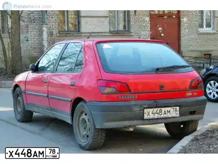 Фото автомобиля PEUGEOT 306, 1994 — госномер Х448АМ78. Цвет: КРАСНЫЙ