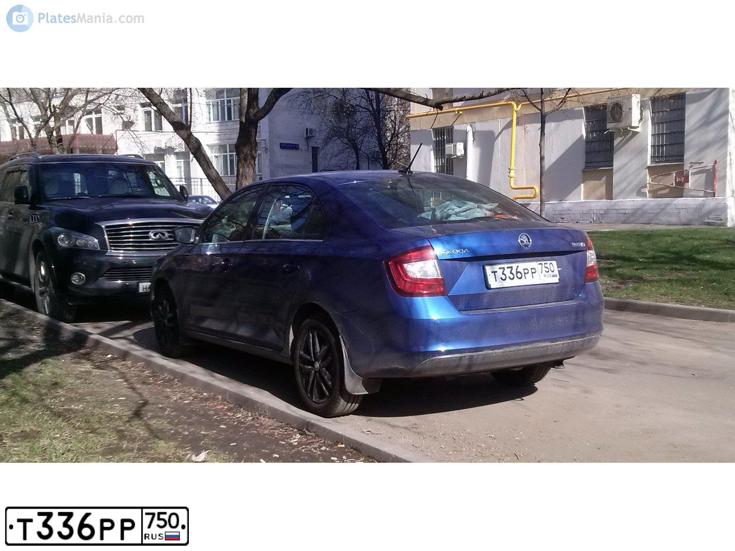 Фото автомобиля SKODA RAPID, 2017 — госномер Т336РР750. Цвет: ЯРКО-СИНИЙ