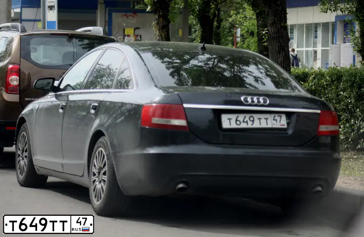 Фото автомобиля AUDI A6, 2004 — госномер Т649ТТ47. Цвет: ЧЕРНЫЙ